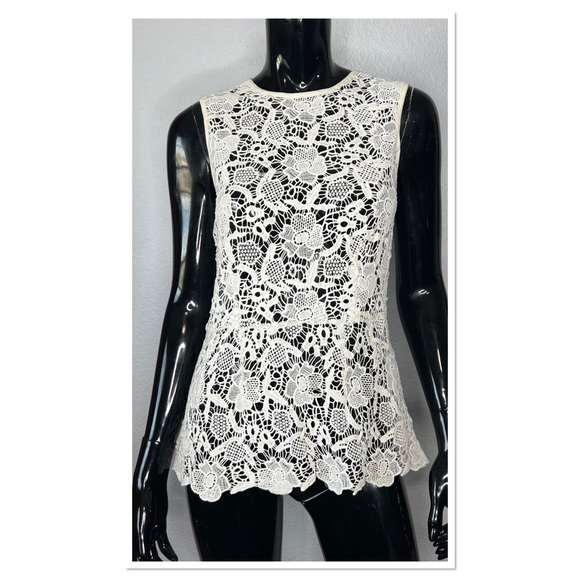 CAbi - Border Open Needle Lace Top Sz L - Picture 2 of 8